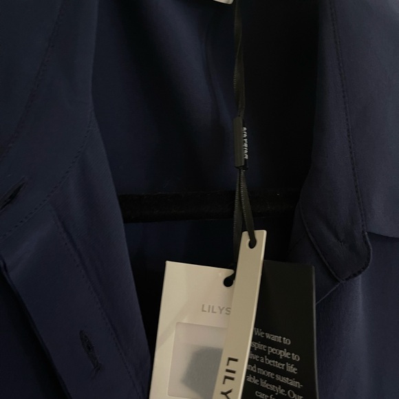 Lilysilk Long Sleeve Retro Graceful Navy Blue Silk Midi Dress - Picture 3 of 5